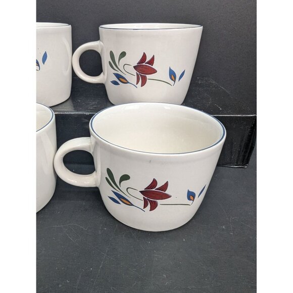 Vintage Newcor Stoneware Copenhagen Design 6 Oz Flat Coffee/Tea Cups Set of 4 - Picture 5 of 8